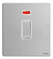 Schneider Electric Screwless 32A 1G Double Pole Switch with Neon (Stainless Steel)